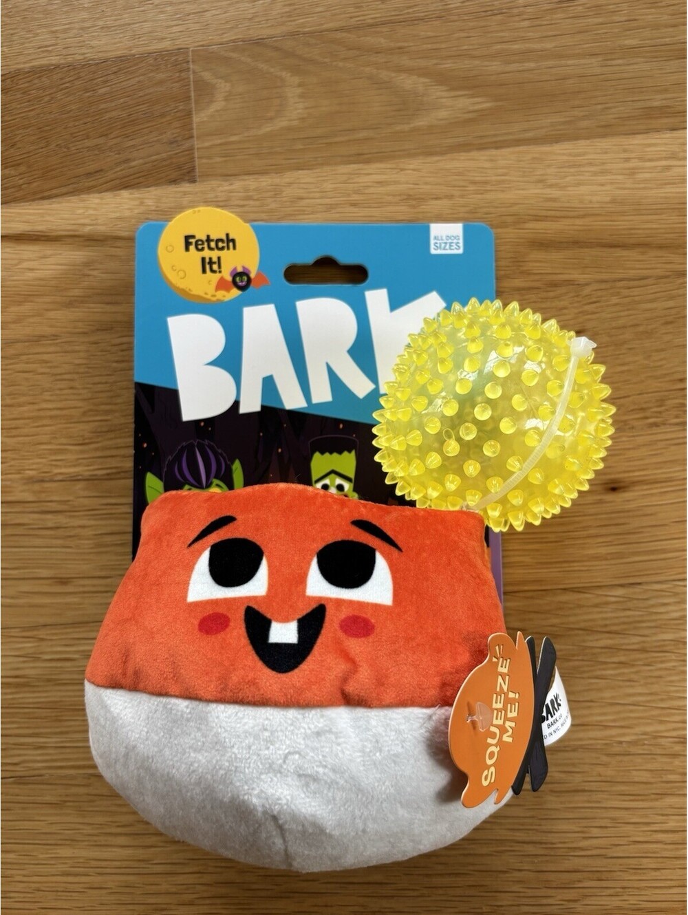 BARK Andy Corn Candy Corn Halloween Dog Toy 2-in-1 Spiky Squeaker Ball NWT